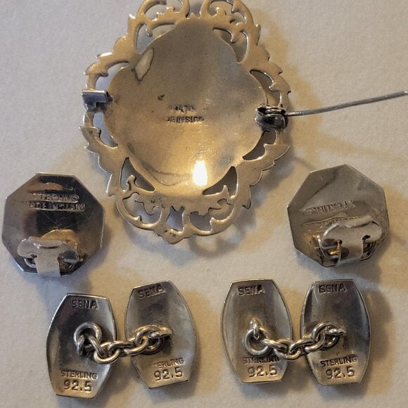 Jewelry Lot Vintage Siam Sterling Niello Enamel Cufflink Earring Brooch - Picture 9 of 9